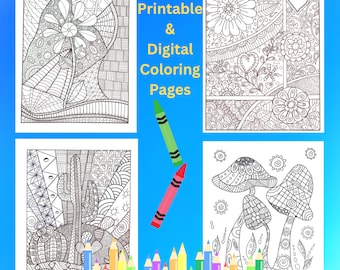 Zentangle Coloring Pages: Stress Relief Art (PDF & PNG) Digital Download
