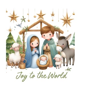 15 schattige aquarel kerst kerststallen PNG/JPG-bestanden | Clipart kribbescène in zachte pastelkleuren | Christelijke png