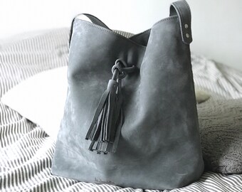 Hobo L grey - shoulder bag - leather bag