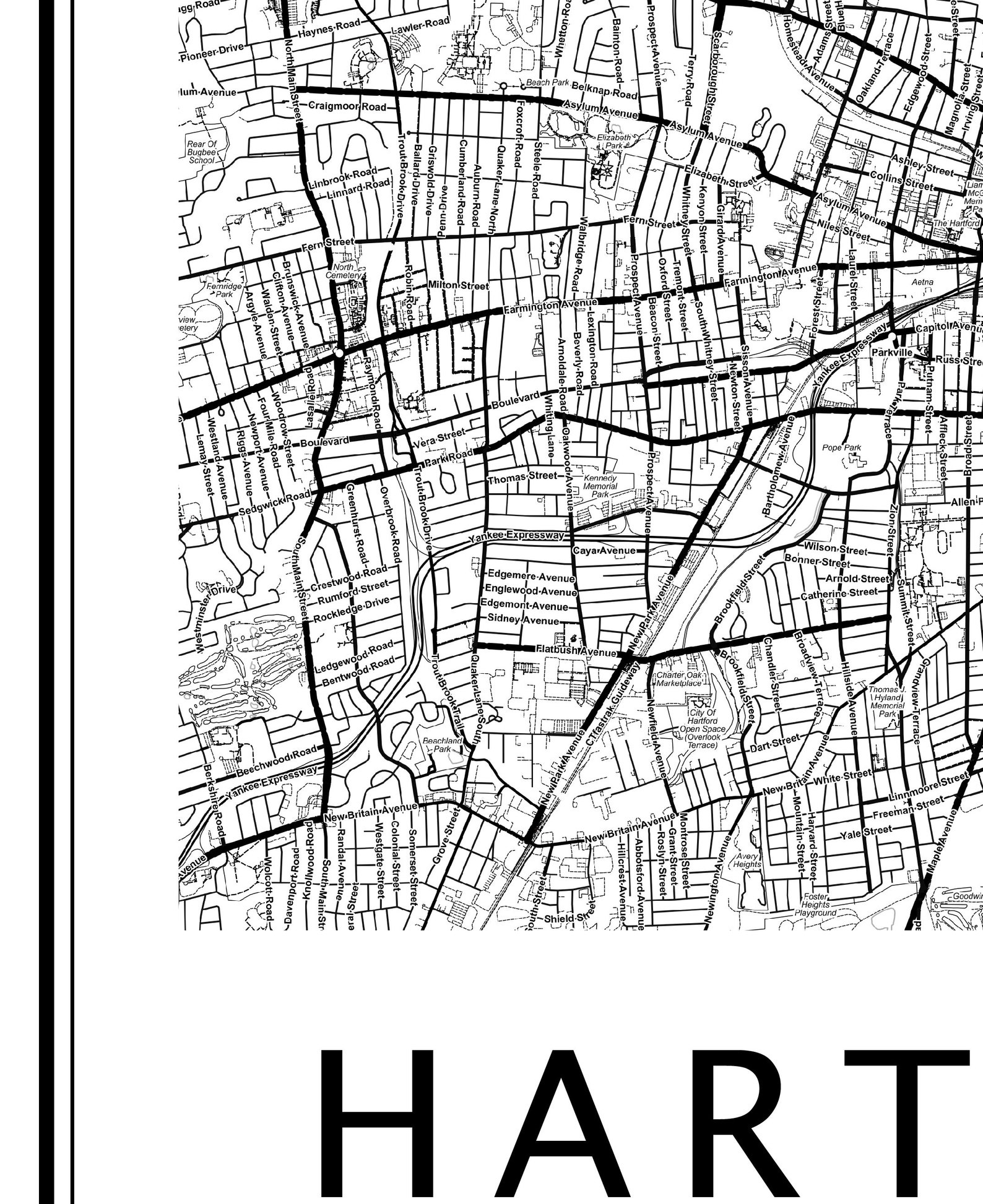 Hartford City Map Print With Street Names Hartford Road Map Etsy