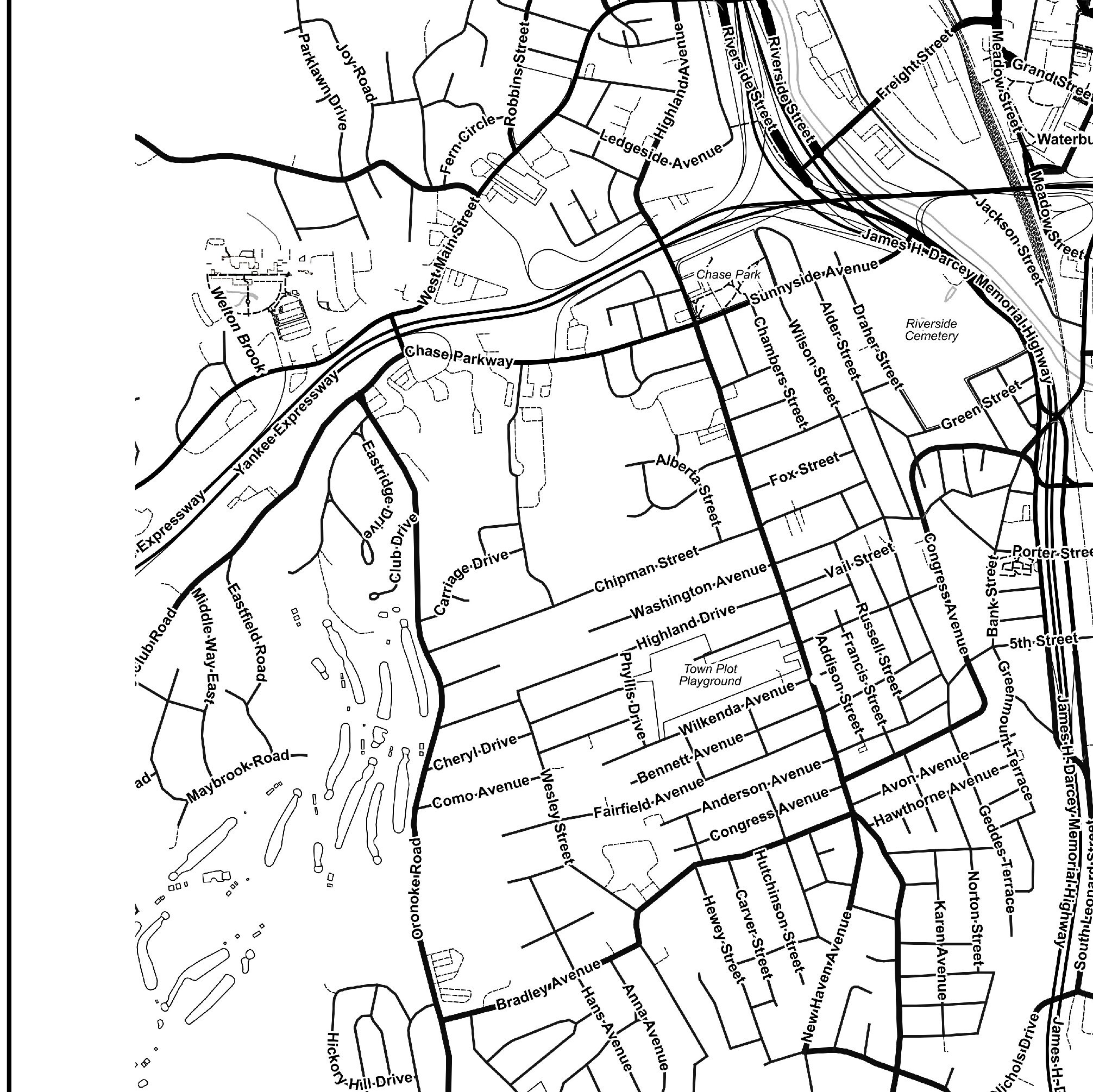 Waterbury City Map Print With Street Names Waterbury Road Etsy