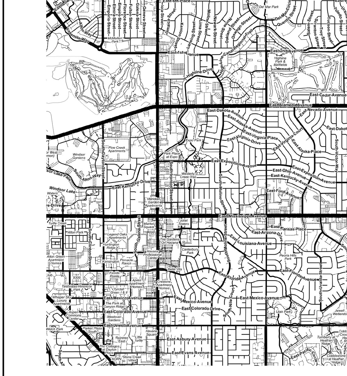 Aurora City Map Print With Street Names Aurora Road Map Etsy