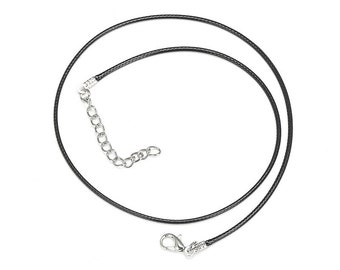 Cordon coton ciré noir pour pendentif 45cm+5cm