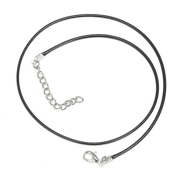 Cordon coton ciré noir pour pendentif 45cm+5cm