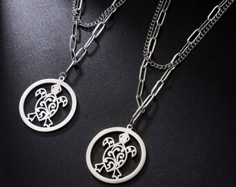 Stainless steel double row turtle necklace