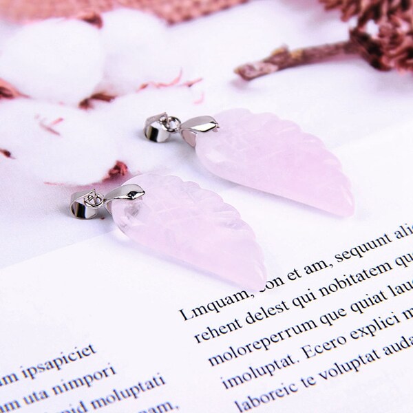 Pendentif aile d'ange en Quartz rose