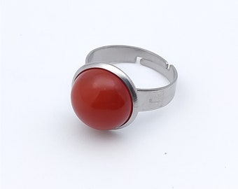 Carnelian ring in natural stone and stainless steel