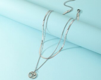 Stainless Steel Double Row Om Necklace