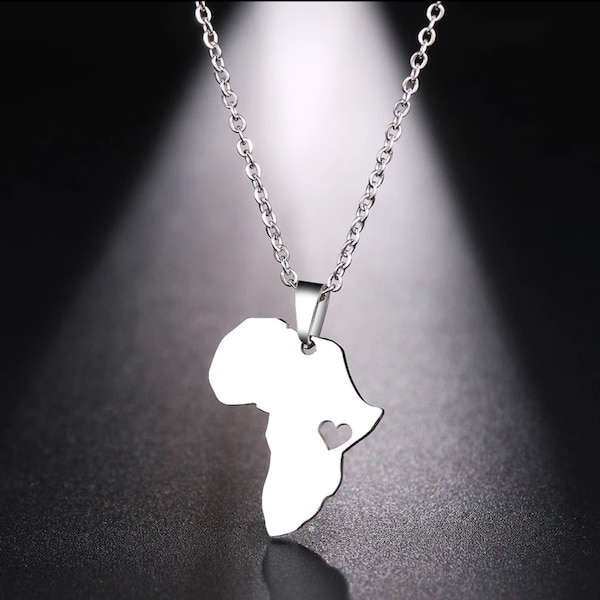 Collier pendentif Afrique coeur en acier inoxydable