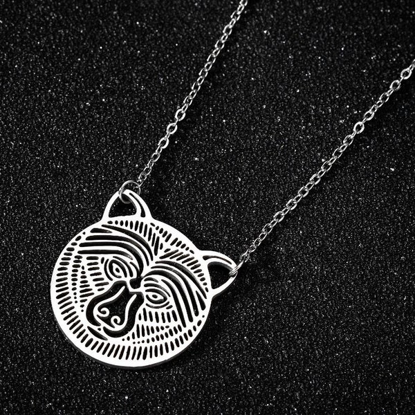 Collier tête d'ours en acier inoxydable