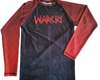 Red WARCRY Long Sleeve Rashguard Raven Feeder BJJ Kickboxing Muay Thai Striking Shirt No-Gi Rash guard Fight Wear Viking Pagan Heathen