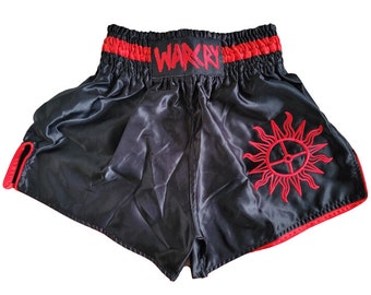 WARCRY Muay Thai Shorts Sun wheel Rune Poem Solar Worship Kickboxing MMA Boxing Thai Boxing Medieval Sun Gift Sparring Red