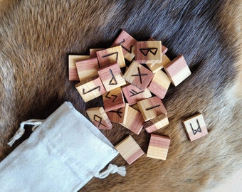 Aromatic Cedar Elder Futhark Runes  Pagan Heathen Wiccan Asatru Viking Divination Rune Set