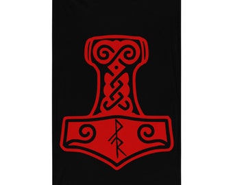 Mjolnir Black Flag - WAR Bindrune - Black flag of War - Red God - Thor