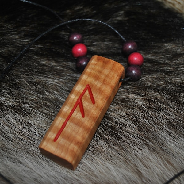 Ansuz - Ode to Odin - Flame maple carved rune necklace - viking pendant - elder futhark rune pendant - meditation bindrune amulet, Pagan