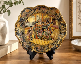 Exquisite Vintage Satsuma Geisha Cabinet Plate | Hand-Painted Chinese Porcelain
