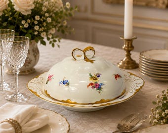 1920s Warwick China Dresden Covered Butter Dish | Antique Gold Gilt Floral Porcelain | Cottagecore | Excellent Condition