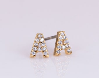 Tiny initial Letter Earrings Personalized birthday Gifts Small Diamond Alphabet Studs First Mothers Day 5th Anniversary 21st Birthday Gifts