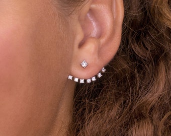 Ear jackets Earrings For Wedding Gift Prom Floating Diamond Front and back Ear Jewelry Cute Simple Style CZ Stud Ear jackets Ear Crawler