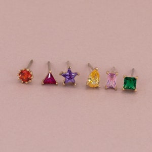Colorful Gemstone Earrings For Girlfriend 6 pieces Small Studs Mismatched Ear Jewelry For 21st Birthday Gifts For Daughter 14k Gold Silver