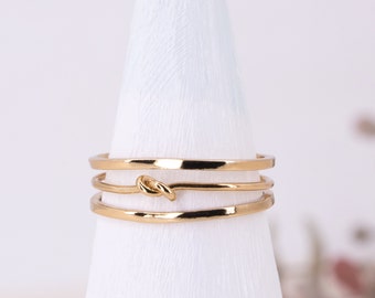 Layered Gold Ring Gift For Women Silver Dainty Tie The Knot Love Jewelry Adjustable Cute Style Everyday Fashion Promise Girlfriend Wife Gift