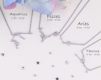 Zodiac Constellation Personalized Necklace Gift For Mom Dainty Astrology Star Celestial Jewelry For Horoscope Lovers Sparkly Everyday Style