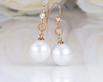 Diamond Pearl Drop Earrings For Wedding Bride Bridesmaids Gift Gold Elegant Mother's Day Prom Graduation Special Occasion Women's Accessory
