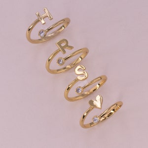 gold initial name ring heart ring for women