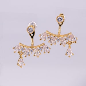 gold clear gemstone earrings for bride