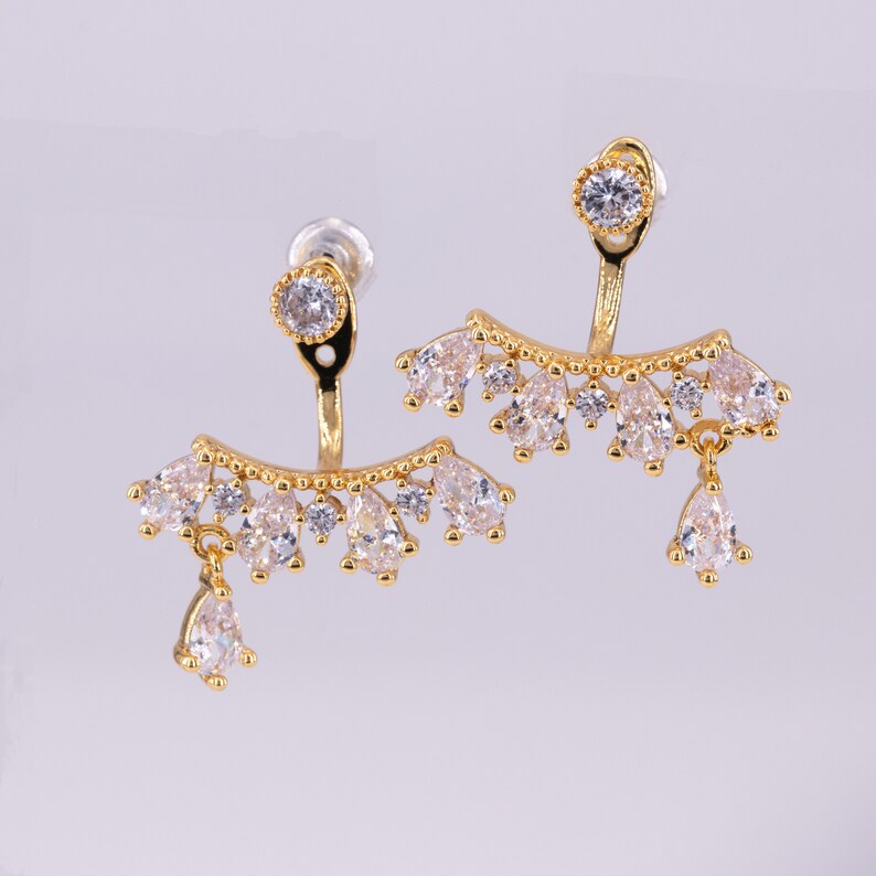 gold clear gemstone earrings for bride