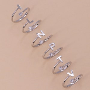 silver initial letter rings gift for girlfriend