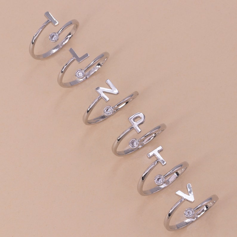 silver initial letter rings gift for girlfriend