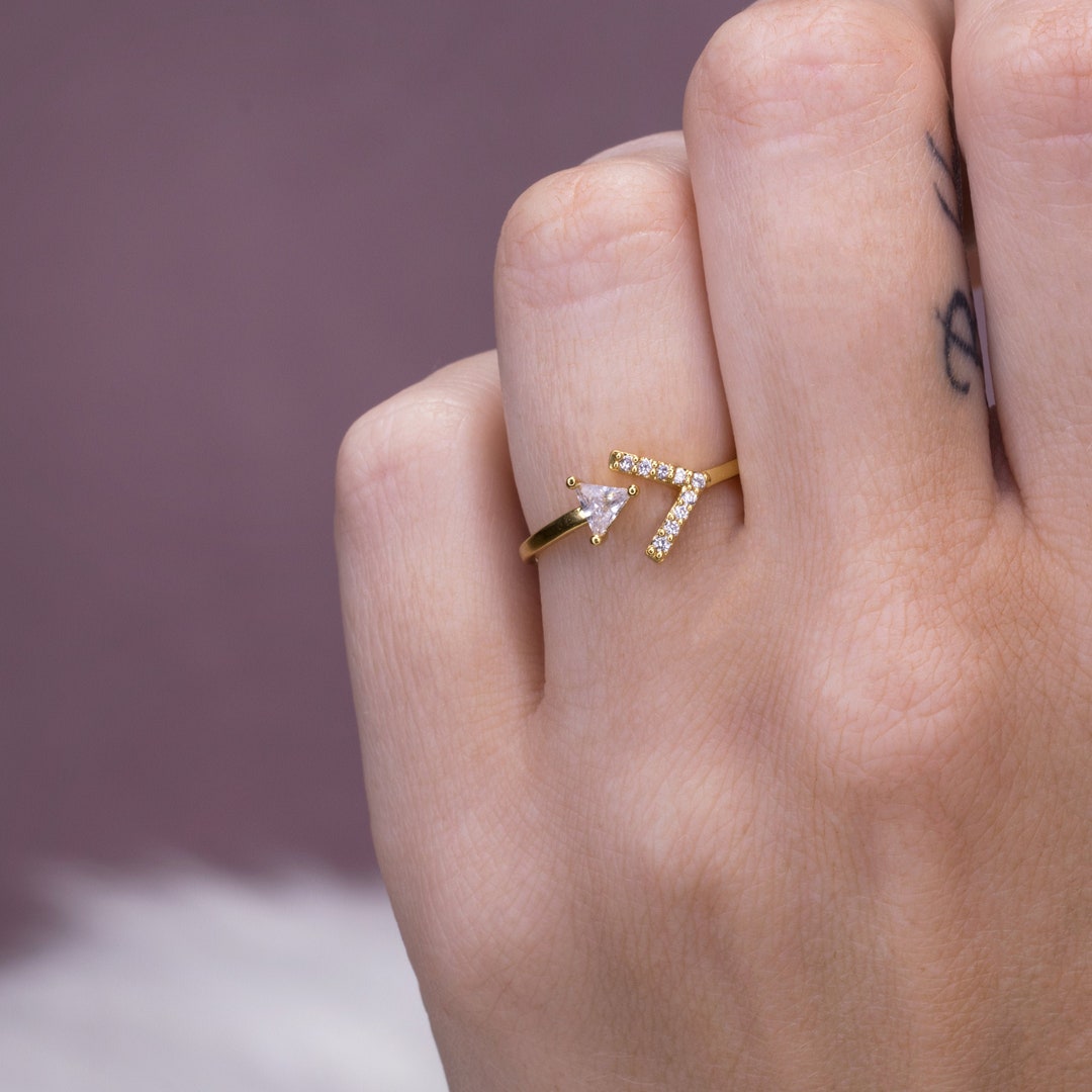 Triangle Cubic Zirconia Ring. Adjustable Size Ring. Stackable Etsy