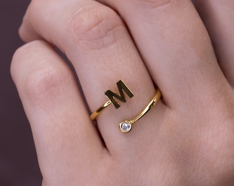 Initial Letter Rings For Women Adjustable Ring Gold Silver Best Selling Everyday Dainty Ring Simple Personalized Birthday Mothers Day Gifts