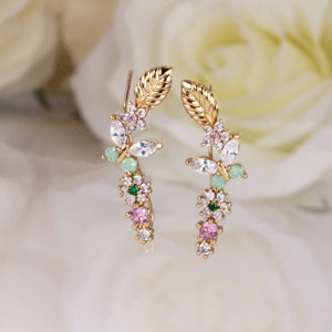 Floral Ear Climber Earrings, Gold Butterfly Jewelry