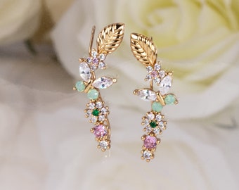 Butterfly Earrings For Women Gold Colorful Ear Climbers Floral Gift For Daughter Graduation Birthday Gift For Girlfriend Jewelry In Box