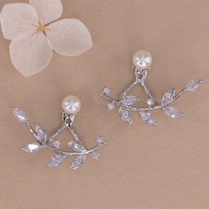 silver pearl ear jacket earrings for wedding
