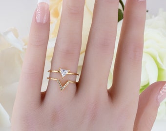Triangle Diamond Stacked Ring Gift For Mom Prom Anniversary Accessory Gold Silver Clear Gem Jewelry Adjustable Statement Chin Edgy New Style