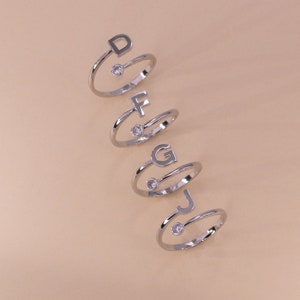 silver dainty adjustable initial name rings for bridesmaids gifts