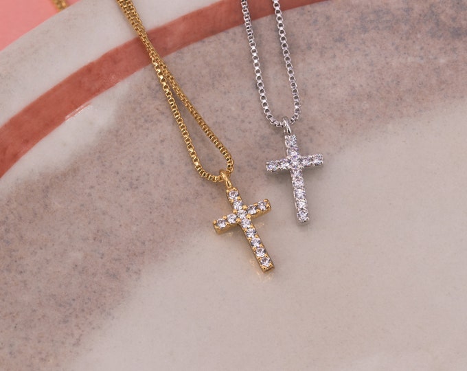 CZ Cross Necklace/sterling Silver Cross Necklace/cz Diamond - Etsy