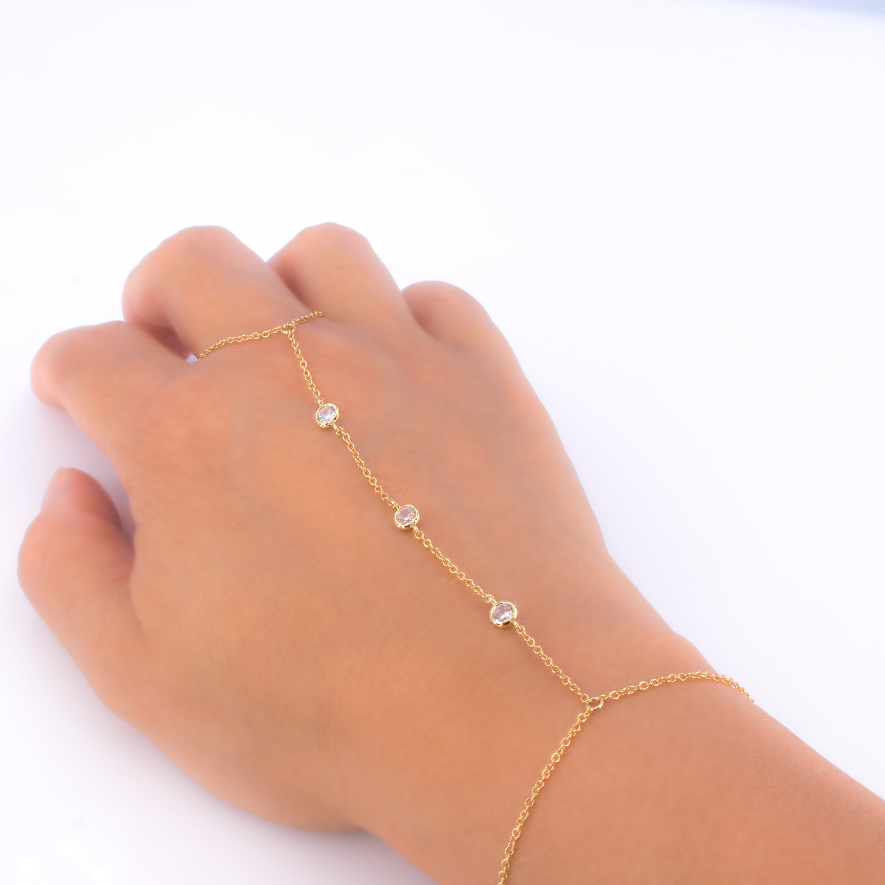 Crystal Hand Chain Jewelry. Hand Chain Cubic Zirconia Bracelet Etsy