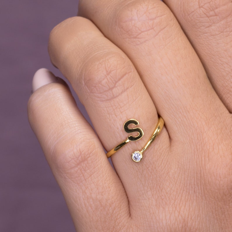 Gold S initial letter ring for her