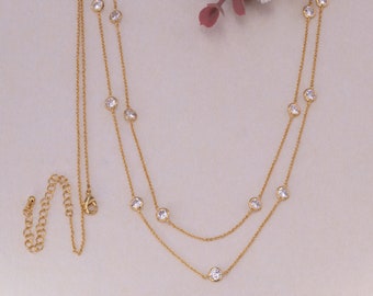 Long Station Necklace: Dainty Gold Silver Sparkly Jewelry Gift For Her