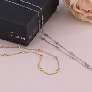 Diamond Station Chain Necklace Gift For Mom Dainty Minimal Delicate Style Layering Cute Everyday Jewelry Women's Prom Graduation Accessory image 5