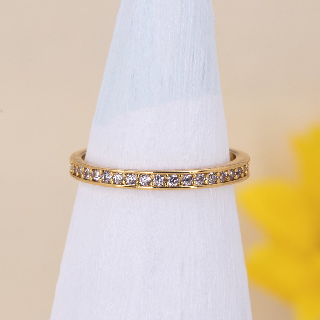Thin Crystal Ring Band. Dainty Stacking Eternity Ring. Cubic Etsy