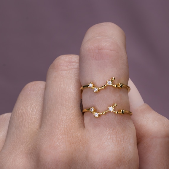 Dainty Zodiac Ring for Women 14k Gold Constellation Personalized