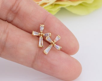 Small Cross Earrings For Women 14k Gold Tiny Studs Diamond Earrings Christian Jewelry Confirmation Baptism Gifts Dainty Earrings For Her