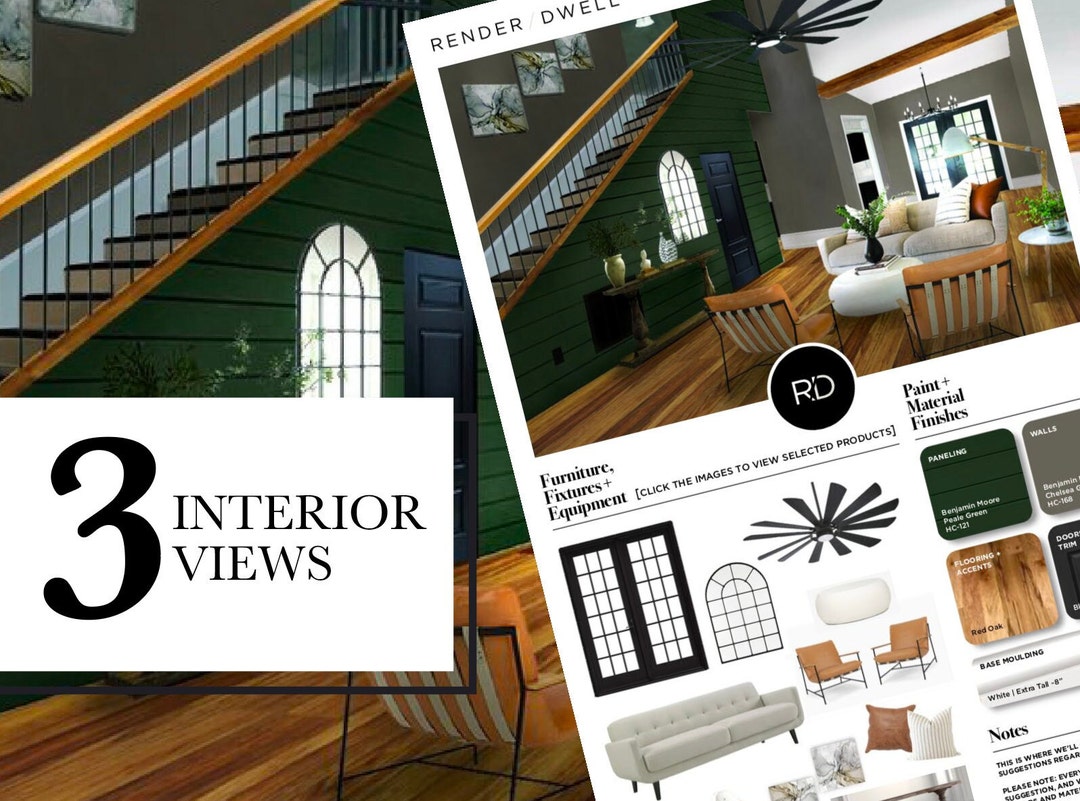 3 Room W/free Revisions Virtual Interior Design Package Renderings, PDF ...