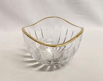 Heavy Crystal Candy Bowl with Gold Trim - Vintage Trinket Dish