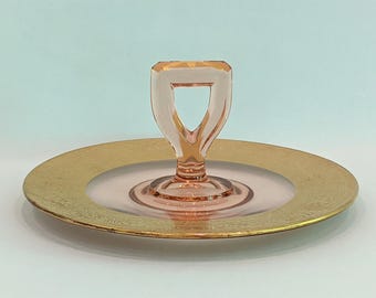 Depression Glass Serving Plate - Pink & Gold Westmoreland Tray